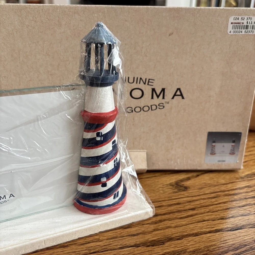 Sonoma Home Goods Lighthouse Picture Frame 4x6 Nautical Beach Decor Red Blue